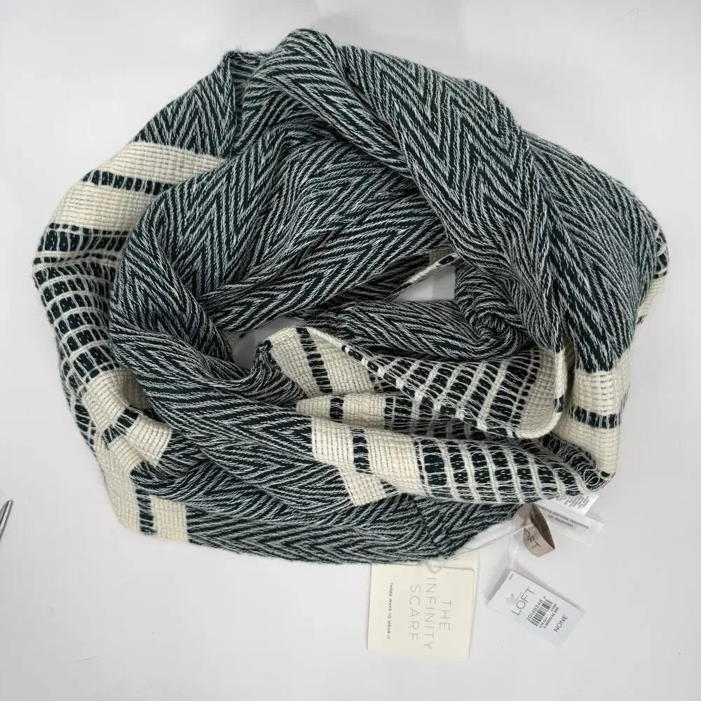 Loft Ann Taylor Infinity Scarf Navy Creme Textured Knit 3 Ways to Wear Loop NWT